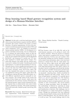 Deep learning based Hand gesture recognition system and design of a
  Human-Machine Interface