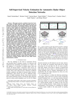 Self-Supervised Velocity Estimation for Automotive Radar Object
  Detection Networks