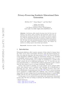 Privacy-Preserving Synthetic Educational Data Generation