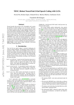 NESC: Robust Neural End-2-End Speech Coding with GANs