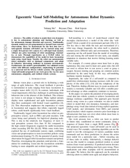 Egocentric Visual Self-Modeling for Autonomous Robot Dynamics Prediction
  and Adaptation
