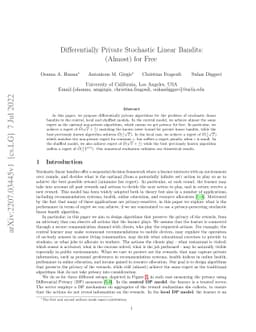Differentially Private Stochastic Linear Bandits: (Almost) for Free
