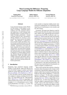 Meta-Learning the Difference: Preparing Large Language Models for
  Efficient Adaptation