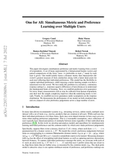 One for All: Simultaneous Metric and Preference Learning over Multiple
  Users
