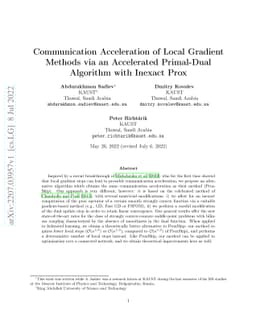 Communication Acceleration of Local Gradient Methods via an Accelerated
  Primal-Dual Algorithm with Inexact Prox