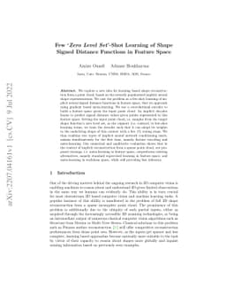 Few 'Zero Level Set'-Shot Learning of Shape Signed Distance Functions in
  Feature Space