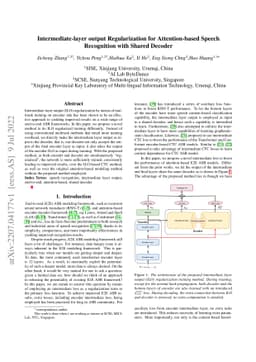 Intermediate-layer output Regularization for Attention-based Speech
  Recognition with Shared Decoder