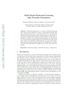 Multi-Model Federated Learning with Provable Guarantees