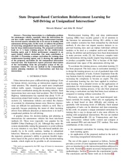 State Dropout-Based Curriculum Reinforcement Learning for Self-Driving
  at Unsignalized Intersections