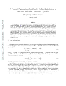 A Forward Propagation Algorithm for Online Optimization of Nonlinear
  Stochastic Differential Equations