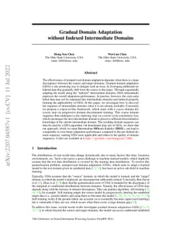 Gradual Domain Adaptation without Indexed Intermediate Domains