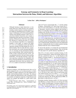 Synergy and Symmetry in Deep Learning: Interactions between the Data,
  Model, and Inference Algorithm