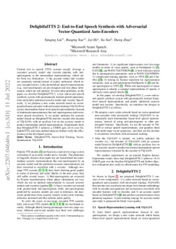 DelightfulTTS 2: End-to-End Speech Synthesis with Adversarial
  Vector-Quantized Auto-Encoders