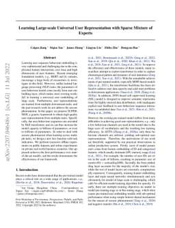 Learning Large-scale Universal User Representation with Sparse Mixture
  of Experts