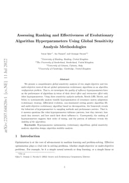Assessing Ranking and Effectiveness of Evolutionary Algorithm
  Hyperparameters Using Global Sensitivity Analysis Methodologies