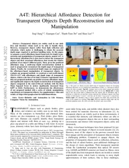 A4T: Hierarchical Affordance Detection for Transparent Objects Depth
  Reconstruction and Manipulation