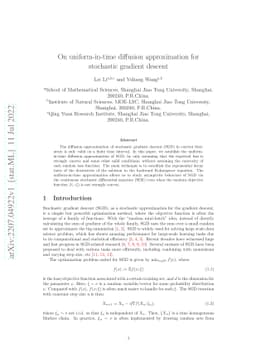 On uniform-in-time diffusion approximation for stochastic gradient
  descent