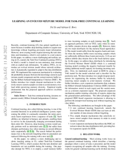 Learning an evolved mixture model for task-free continual learning