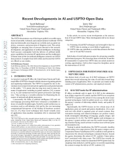 Recent Developments in AI and USPTO Open Data