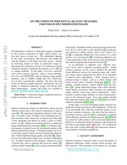 On the limits of perceptual quality measures for enhanced underwater
  images