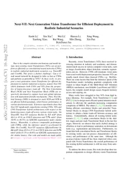 Next-ViT: Next Generation Vision Transformer for Efficient Deployment in
  Realistic Industrial Scenarios