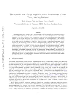 The expected sum of edge lengths in planar linearizations of trees.
  Theory and applications