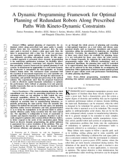 A Dynamic Programming Framework for Optimal Planning of Redundant Robots
  Along Prescribed Paths With Kineto-Dynamic Constraints
