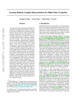 Learning Bellman Complete Representations for Offline Policy Evaluation