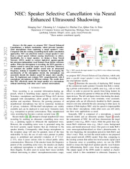 NEC: Speaker Selective Cancellation via Neural Enhanced Ultrasound
  Shadowing