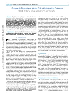 Compactly Restrictable Metric Policy Optimization Problems