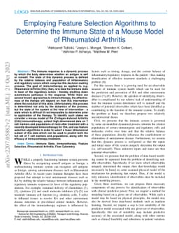 Employing Feature Selection Algorithms to Determine the Immune State of
  a Mouse Model of Rheumatoid Arthritis