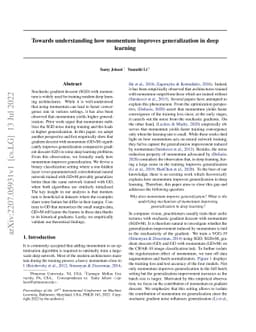 Towards understanding how momentum improves generalization in deep
  learning