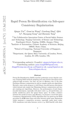 Rapid Person Re-Identification via Sub-space Consistency Regularization