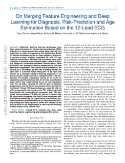 On Merging Feature Engineering and Deep Learning for Diagnosis,
  Risk-Prediction and Age Estimation Based on the 12-Lead ECG