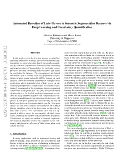 Automated Detection of Label Errors in Semantic Segmentation Datasets
  via Deep Learning and Uncertainty Quantification