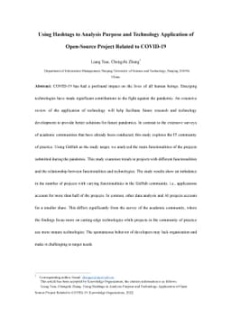 Using Hashtags to Analyze Purpose and Technology Application of
  Open-Source Project Related to COVID-19