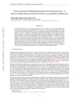 Task Agnostic Representation Consolidation: a Self-supervised based
  Continual Learning Approach