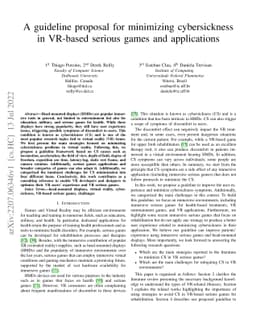A guideline proposal for minimizing cybersickness in VR-based serious
  games and applications