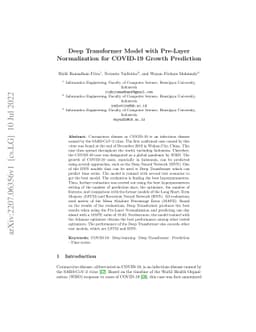 Deep Transformer Model with Pre-Layer Normalization for COVID-19 Growth
  Prediction