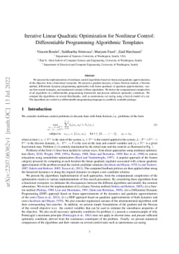 Iterative Linear Quadratic Optimization for Nonlinear Control: Differentiable Programming Algorithmic Templates