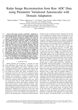 Radar Image Reconstruction from Raw ADC Data using Parametric
  Variational Autoencoder with Domain Adaptation