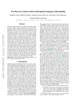 Two-Pass Low Latency End-to-End Spoken Language Understanding