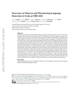 Overview of Abusive and Threatening Language Detection in Urdu at FIRE
  2021