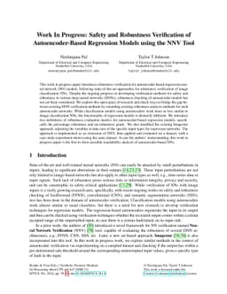 Work In Progress: Safety and Robustness Verification of
  Autoencoder-Based Regression Models using the NNV Tool
