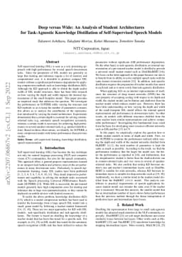 Deep versus Wide: An Analysis of Student Architectures for Task-Agnostic
  Knowledge Distillation of Self-Supervised Speech Models