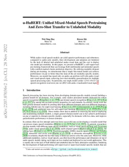u-HuBERT: Unified Mixed-Modal Speech Pretraining And Zero-Shot Transfer
  to Unlabeled Modality