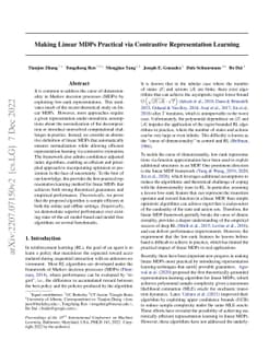 Making Linear MDPs Practical via Contrastive Representation Learning