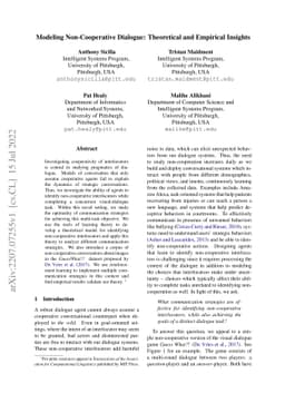 Modeling Non-Cooperative Dialogue: Theoretical and Empirical Insights