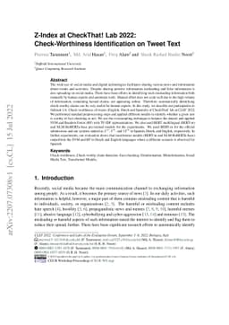 Z-Index at CheckThat! Lab 2022: Check-Worthiness Identification on Tweet
  Text
