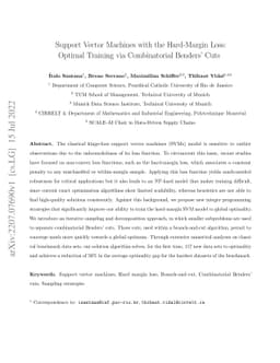 Support Vector Machines with the Hard-Margin Loss: Optimal Training via
  Combinatorial Benders' Cuts
